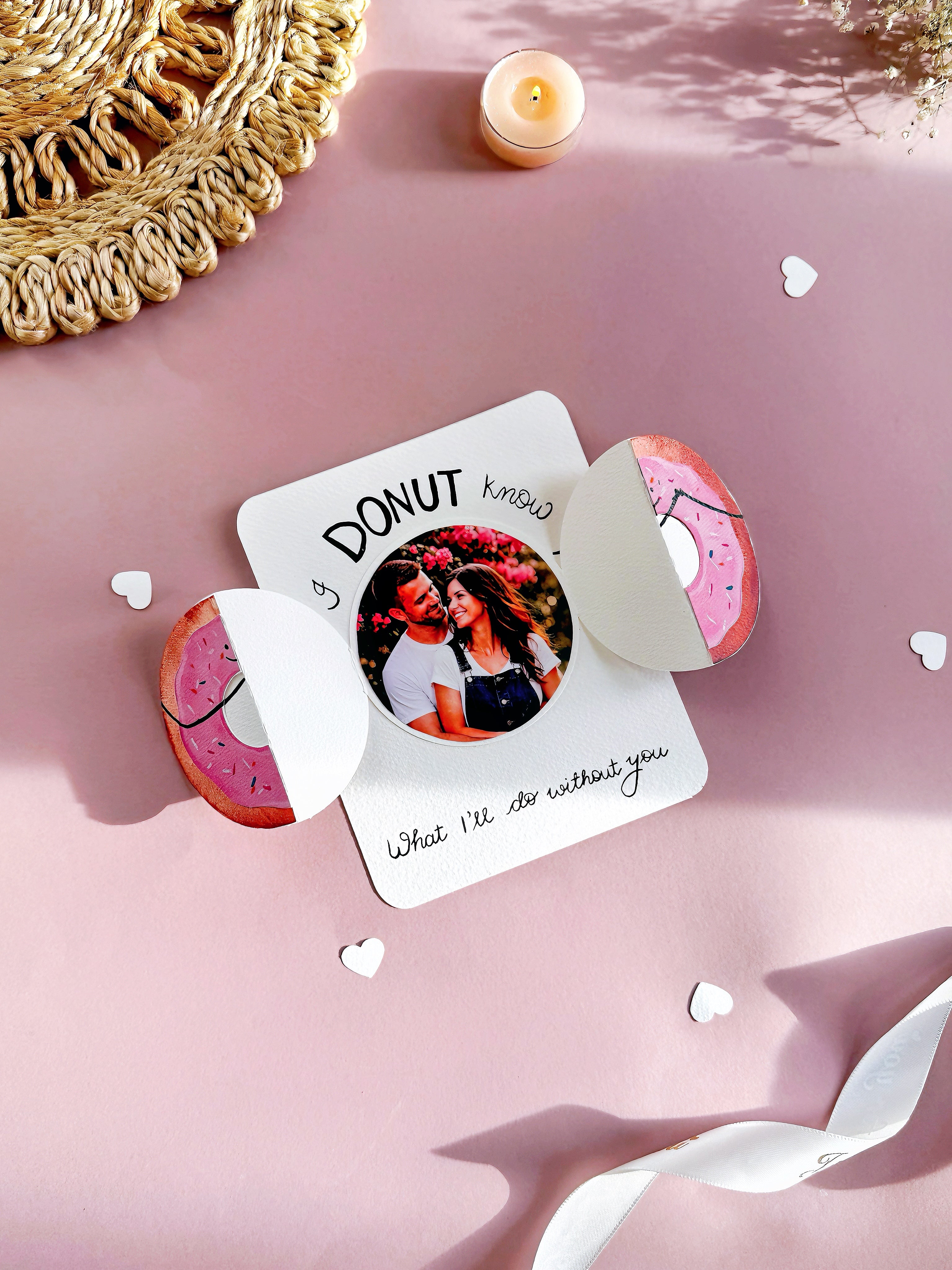 Donut Love Fold Card – Handmade Photo Surprise Card for Someone Special