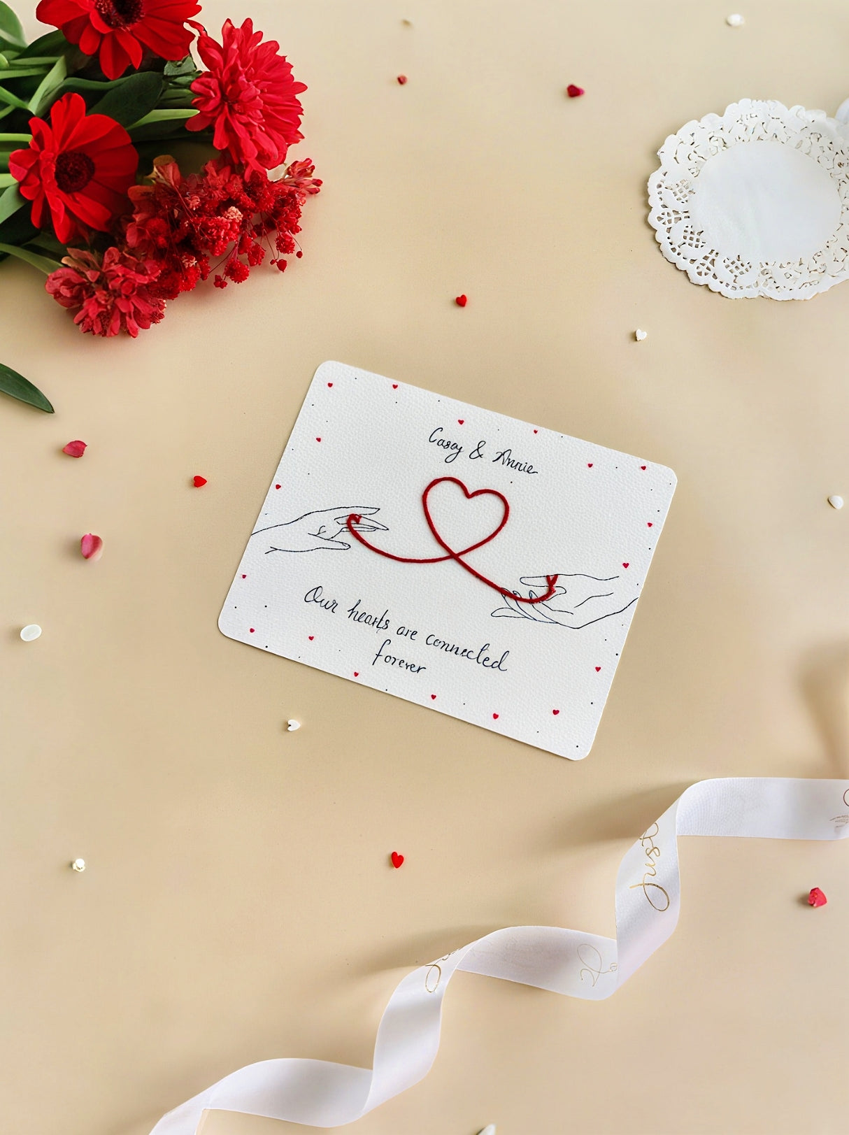 Knots Of Love Card: Handmade Soulmate Red String Gift Card for Couples