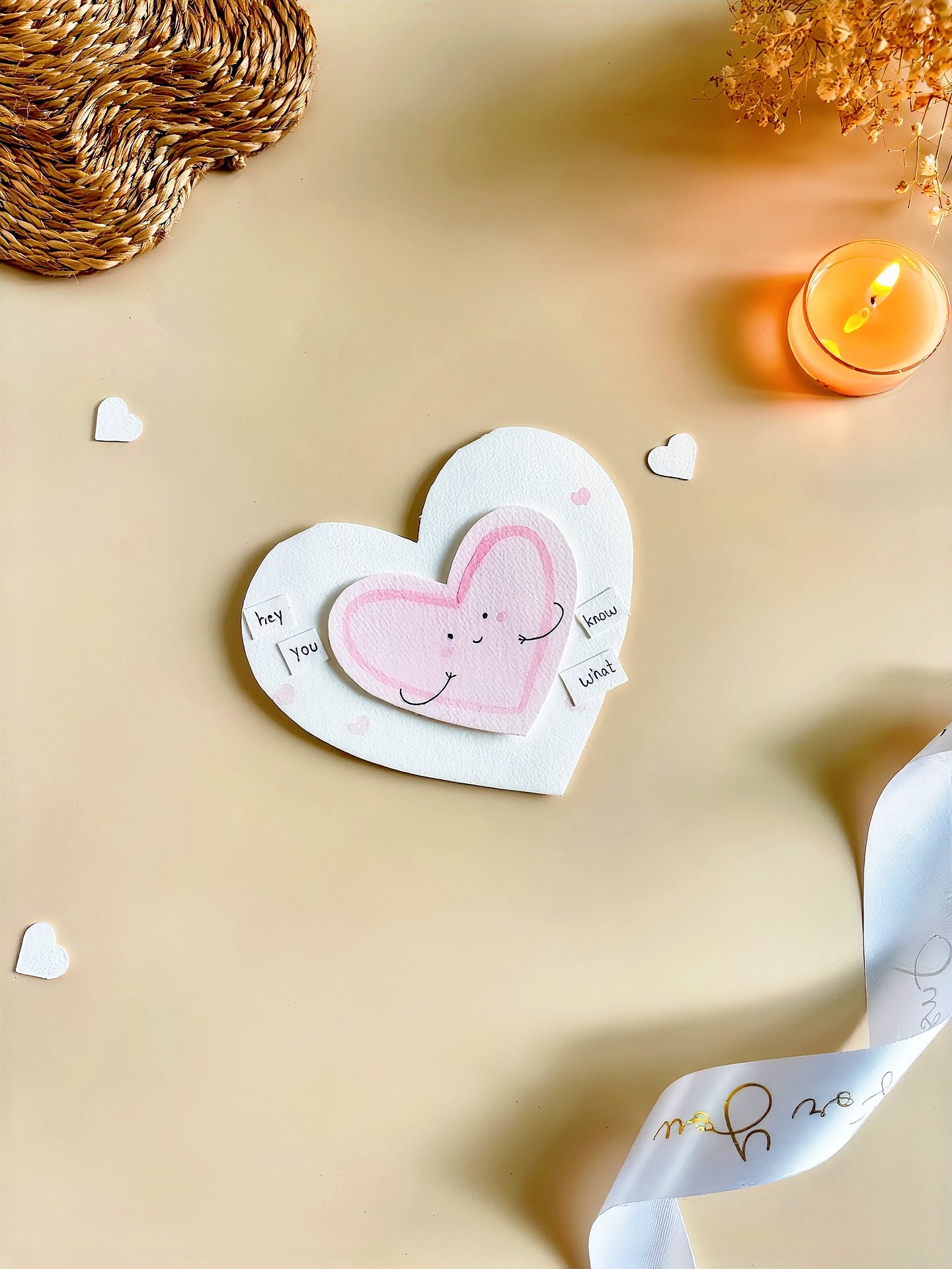 My Heart Says It All – Hand-Textured "Blushing Heart" Card with a Secret Message Fold for your loved ones